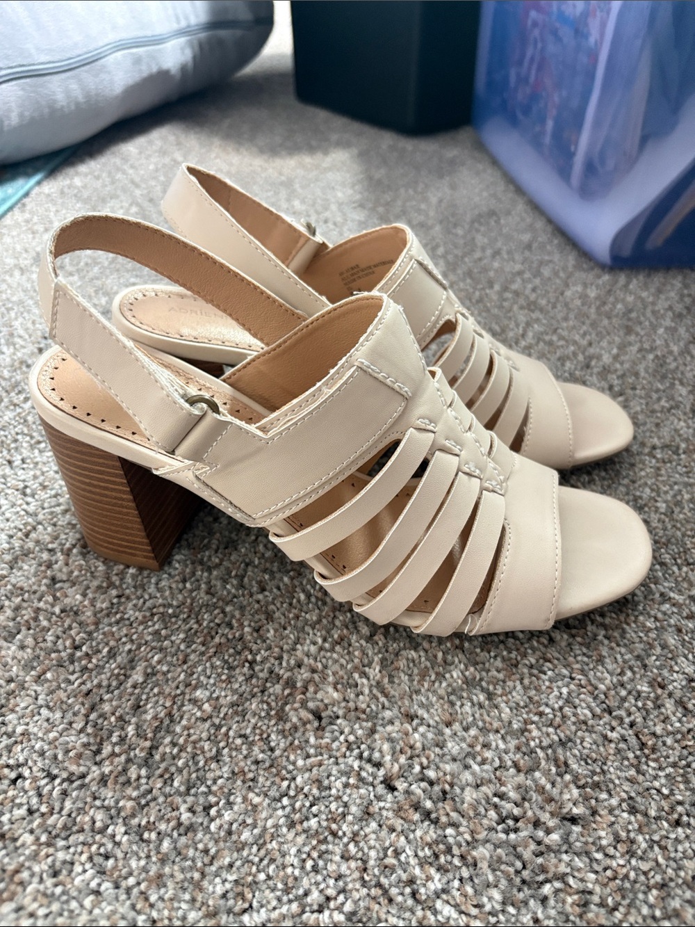 Adrienne Vittadini Cream Strappy Block Heel Sandals